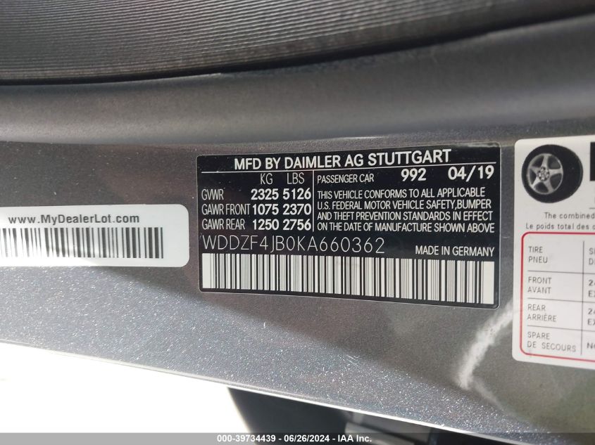 WDDZF4JB0KA660362 2019 MERCEDES-BENZ E CLASS - Image 12