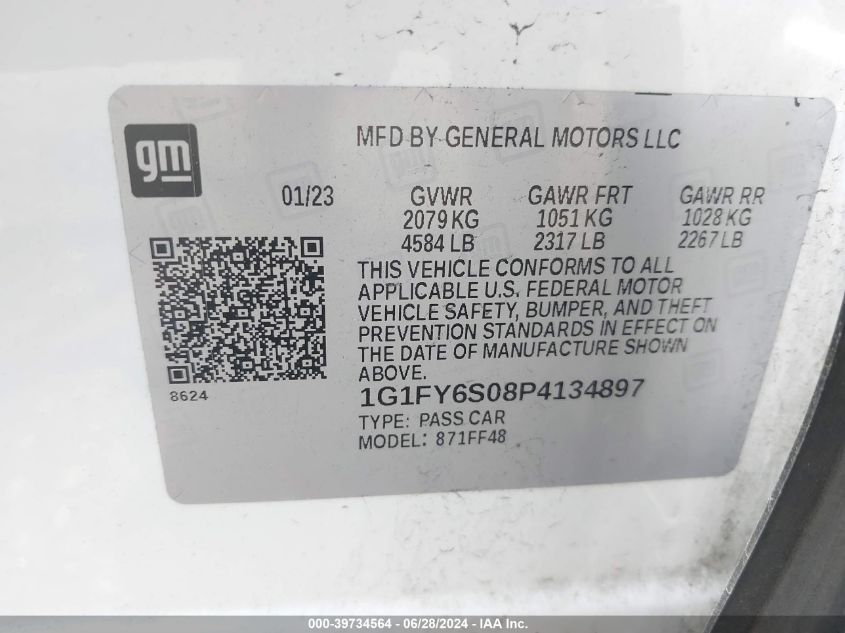 2023 Chevrolet Bolt Euv Fwd Lt VIN: 1G1FY6S08P4134897 Lot: 39734564