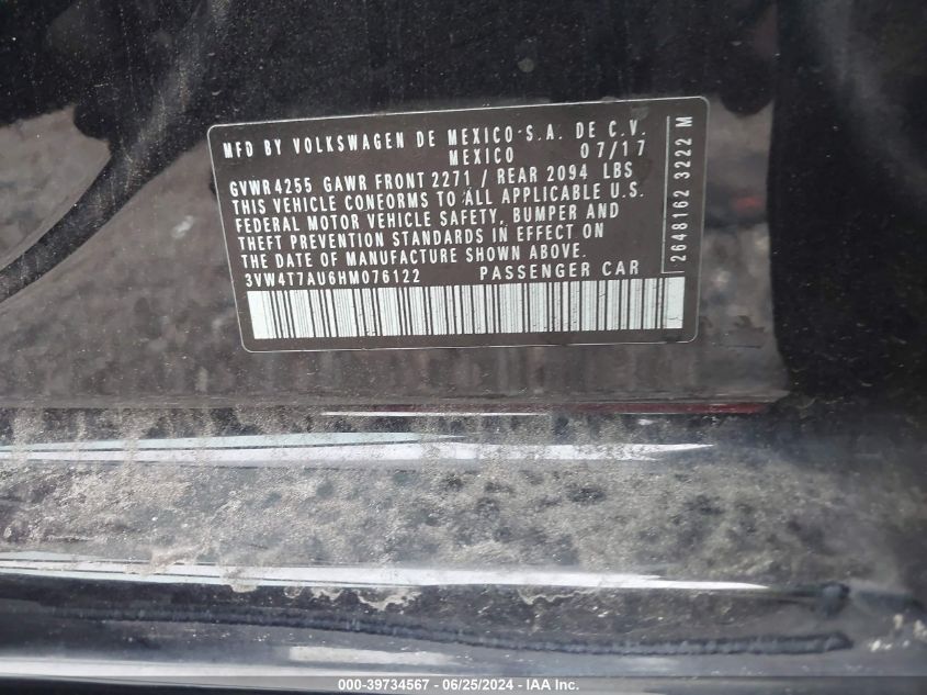 2017 Volkswagen Golf Gti Autobahn 4-Door/S 4-Door/Se 4-Door/Sport 4-Door VIN: 3VW4T7AU6HM076122 Lot: 39734567