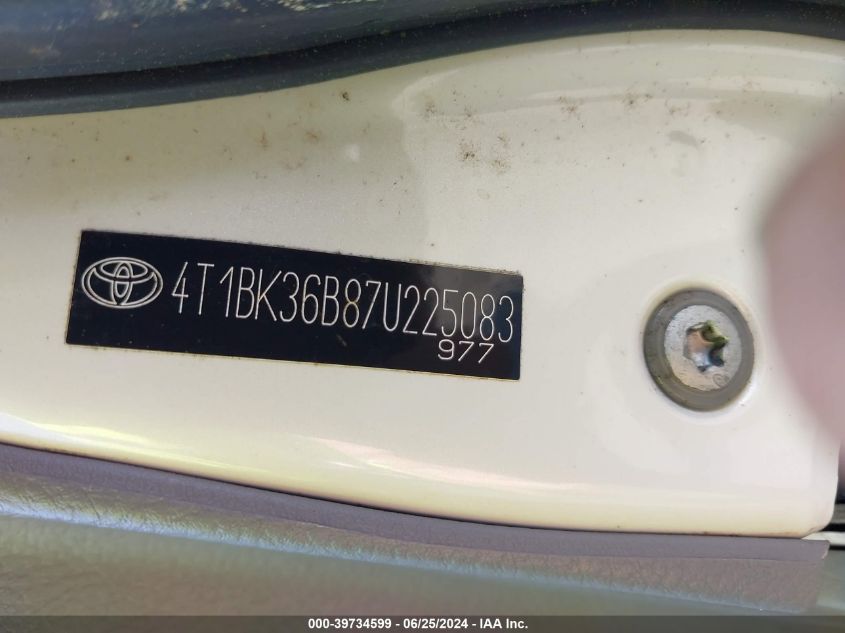 2007 Toyota Avalon Limited VIN: 4T1BK36B87U225083 Lot: 39734599