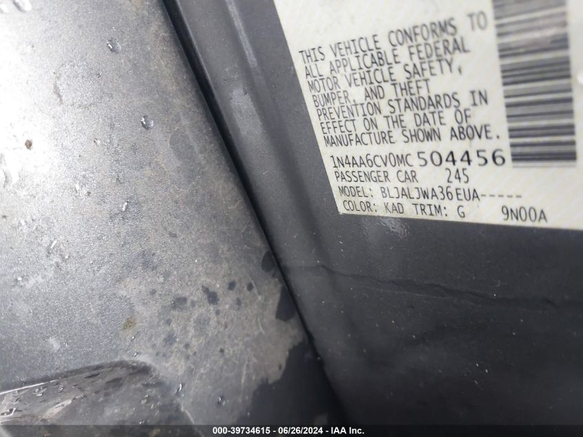 2021 Nissan Maxima Sv Xtronic Cvt VIN: 1N4AA6CV0MC504456 Lot: 39734615