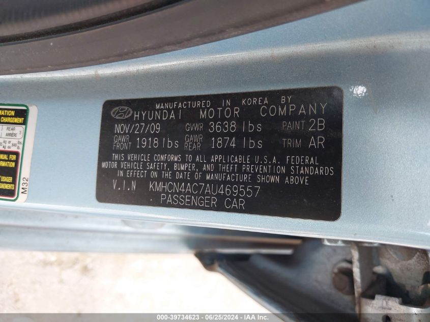 2010 Hyundai Accent Gls VIN: KMHCN4AC7AU469557 Lot: 39734623