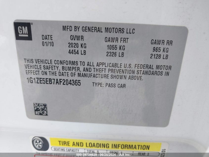 2010 Chevrolet Malibu Ltz VIN: 1G1ZE5EB7AF204365 Lot: 39734629