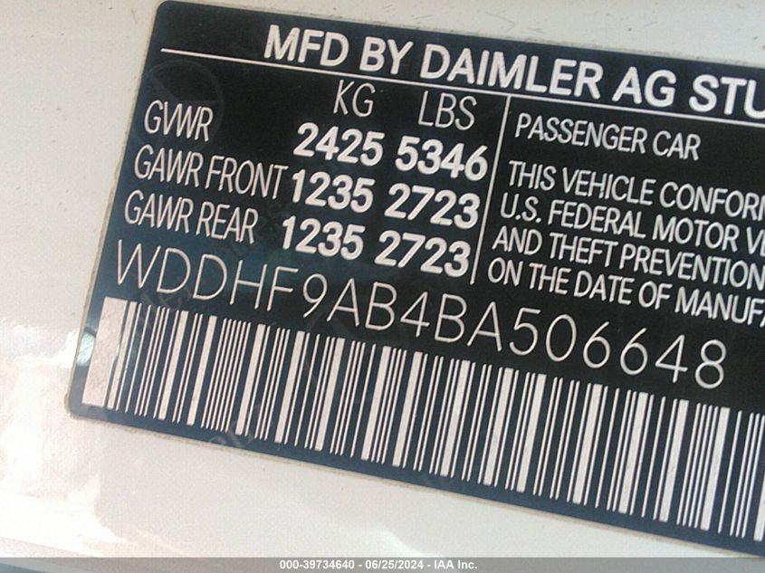 2011 Mercedes-Benz E 550 4Matic VIN: WDDHF9AB4BA506648 Lot: 39734640