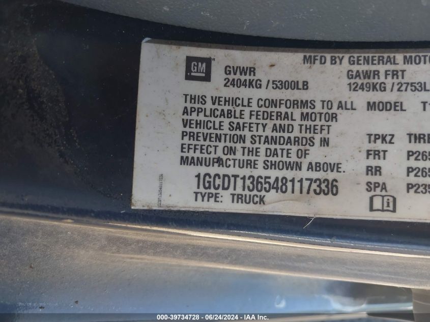 2004 Chevrolet Colorado Ls VIN: 1GCDT136548117336 Lot: 39734728