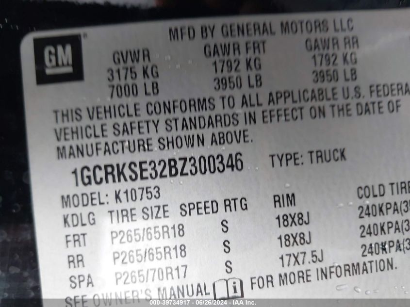 2011 Chevrolet Silverado 1500 Lt VIN: 1GCRKSE32BZ300346 Lot: 39734917