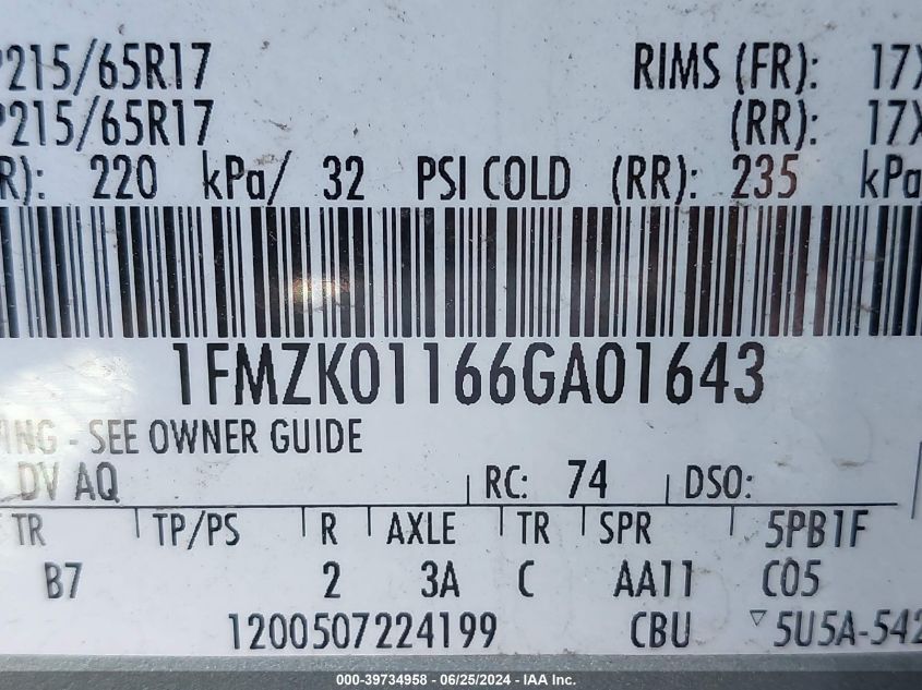 2006 Ford Freestyle Se VIN: 1FMZK01166GA01643 Lot: 39734958