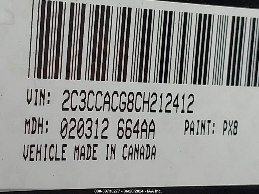2012 Chrysler 300 Limited VIN: 2C3CCACG8CH212412 Lot: 39735277