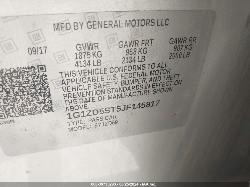2018 Chevrolet Malibu Lt VIN: 1G1ZD5ST5JF145817 Lot: 39735293