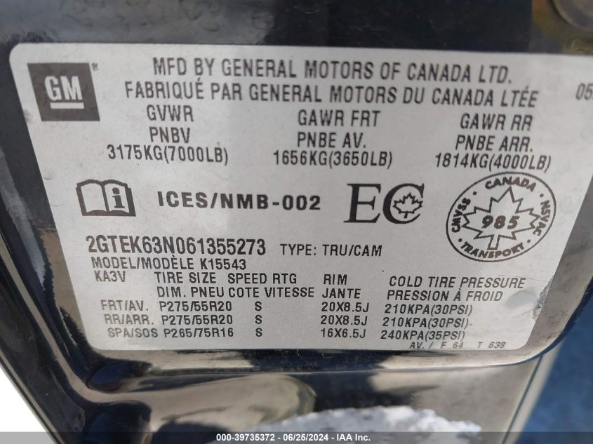 2006 GMC Sierra K1500 Denali VIN: 2GTEK63N061335527 Lot: 39735372