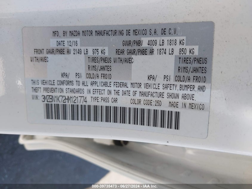 2017 MAZDA MAZDA3 SPORT - 3MZBN1K72HM121774