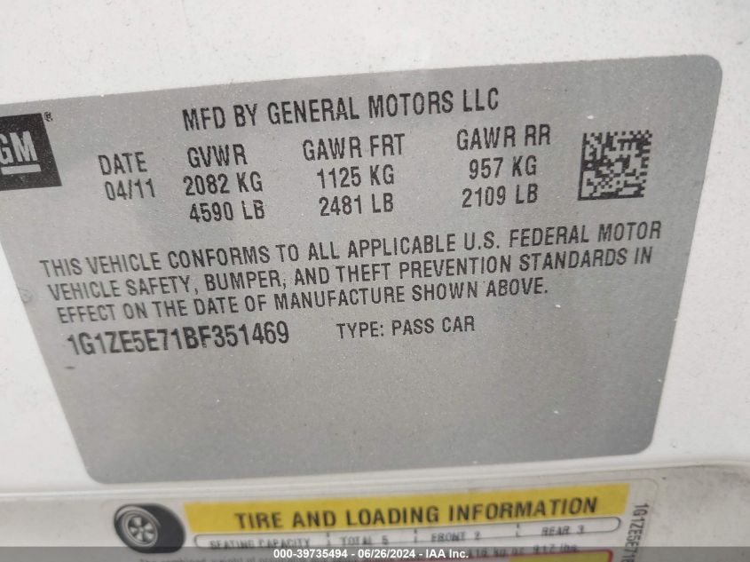 1G1ZE5E71BF351469 2011 Chevrolet Malibu Ltz