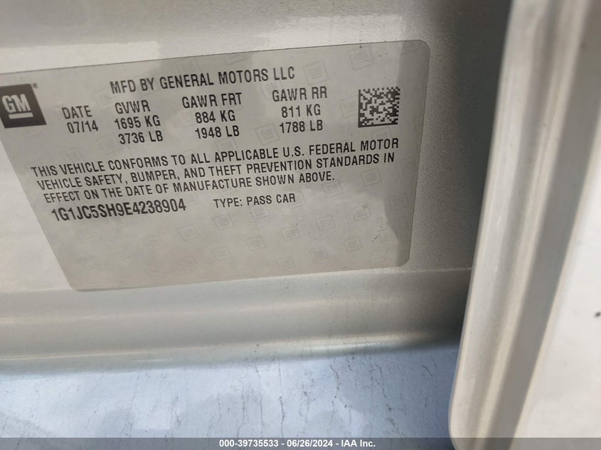 2014 CHEVROLET SONIC LT AUTO - 1G1JC5SH9E4238904