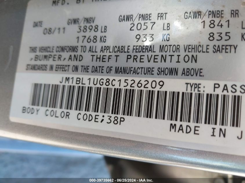 2012 Mazda Mazda3 I Sport VIN: JM1BL1UG8C1526209 Lot: 39735662