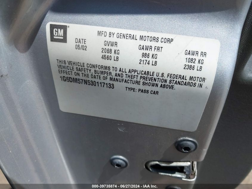 2003 Cadillac Cts Standard VIN: 1G6DM57N530117133 Lot: 39735874