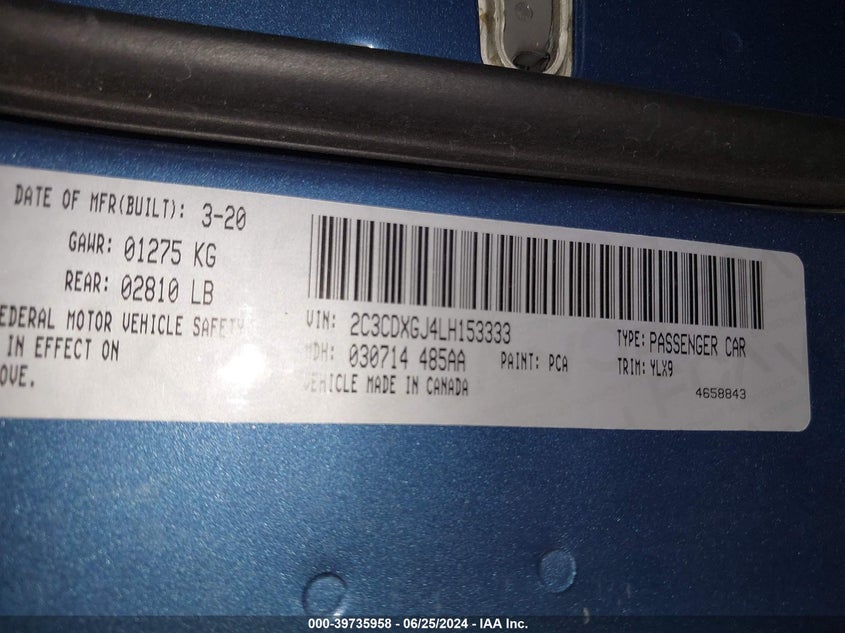 2020 Dodge Charger Scat Pack Rwd VIN: 2C3CDXGJ4LH153333 Lot: 39735958