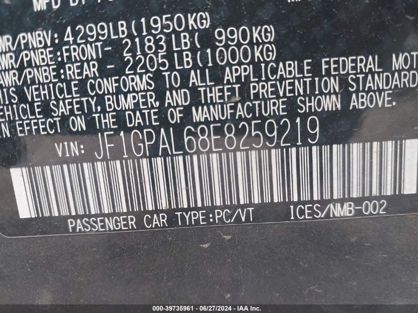 2014 Subaru Impreza 2.0I Sport Premium VIN: JF1GPAL68E8259219 Lot: 39735961