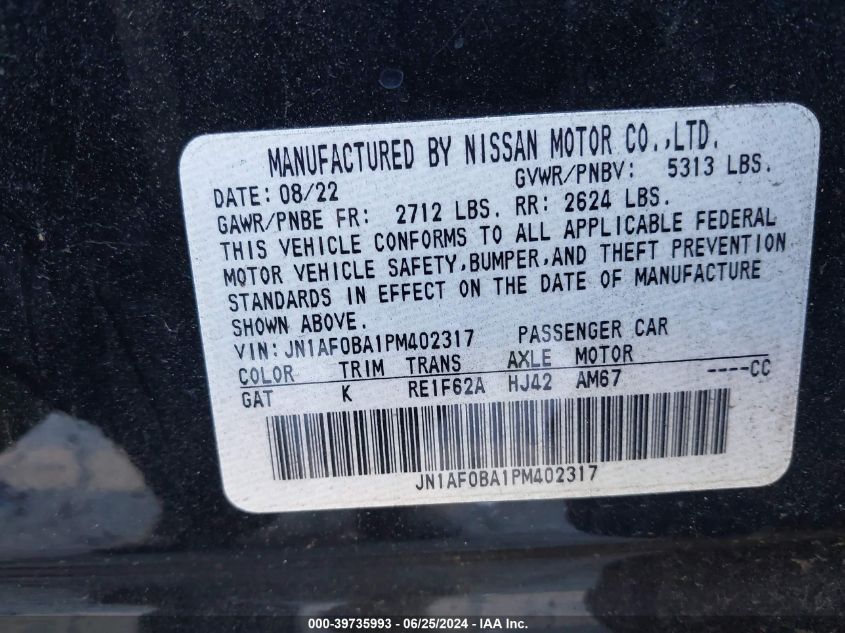 2023 Nissan Aryia VIN: JN1AF0BA1PM402317 Lot: 39735993