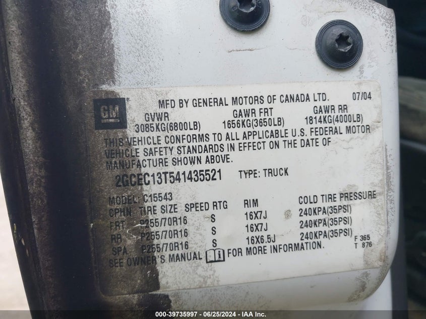 2004 Chevrolet Silverado 1500 Ls VIN: 2GCEC13T541435521 Lot: 39735997