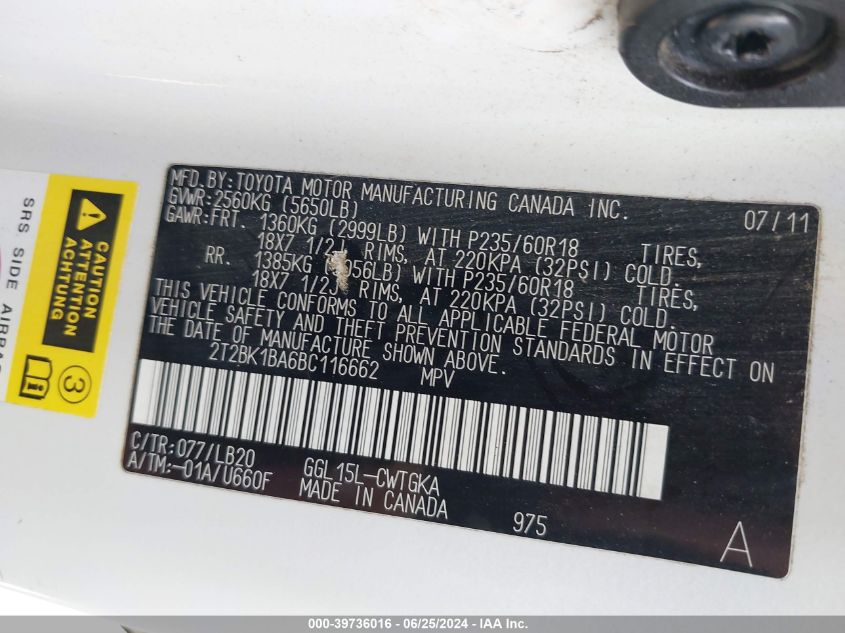 2013 Lexus Rx 350 F Sport VIN: 2T2BK1BA6DC116662 Lot: 39736016