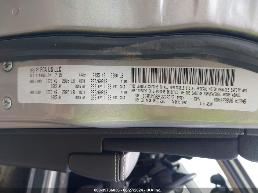 1C4PJMCB2FW727517 2015 Jeep Cherokee Latitude Altitude