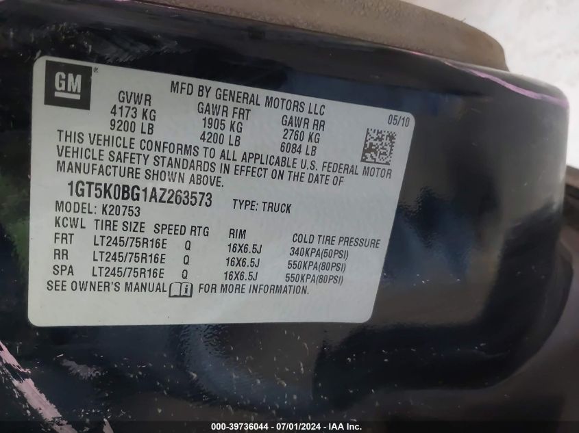 2010 GMC Sierra 2500Hd Sle VIN: 1GT5K0BG1AZ263573 Lot: 39736044
