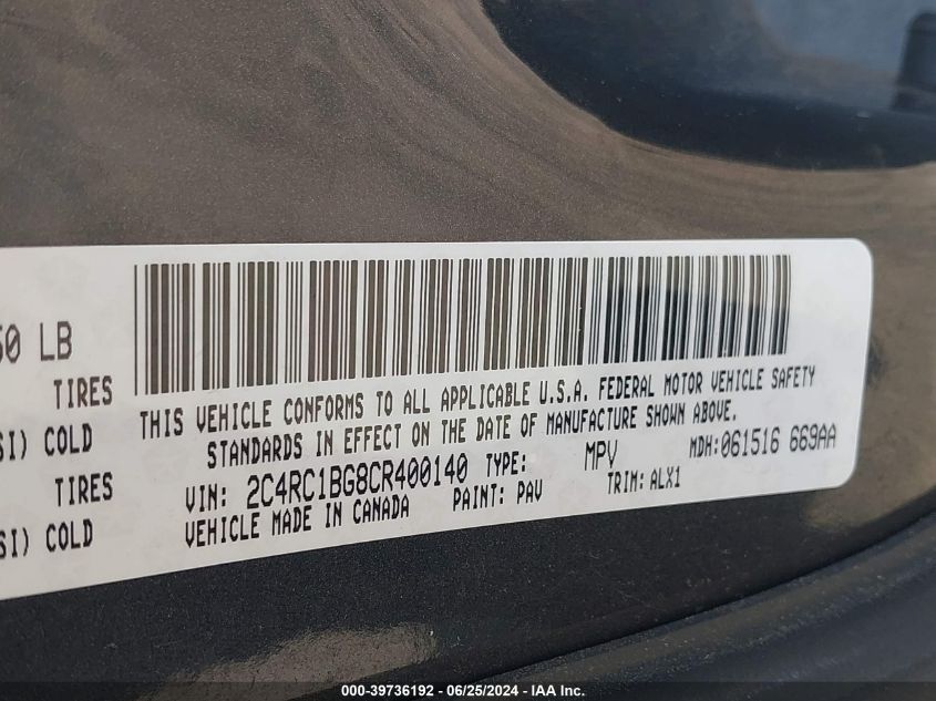 2012 Chrysler Town & Country Touring VIN: 2C4RC1BG8CR400140 Lot: 39736192