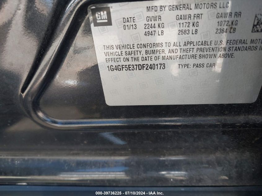 2013 Buick Lacrosse Premium 1 Group VIN: 1G4GF5E37DF240173 Lot: 39736225