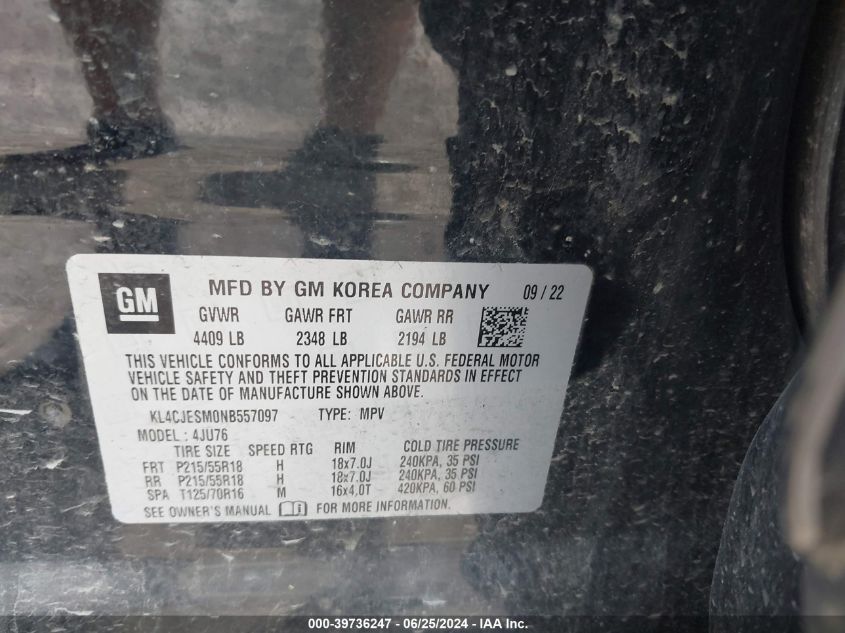 2022 Buick Encore Awd Preferred VIN: KL4CJESM0NB557097 Lot: 39736247