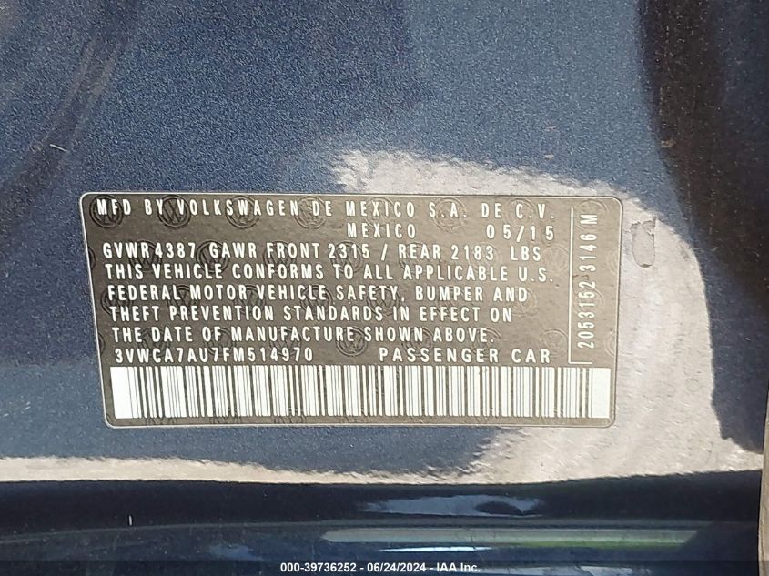 2015 VOLKSWAGEN GOLF SPORTWAGEN TDI S 4-DOOR - 3VWCA7AU7FM514970