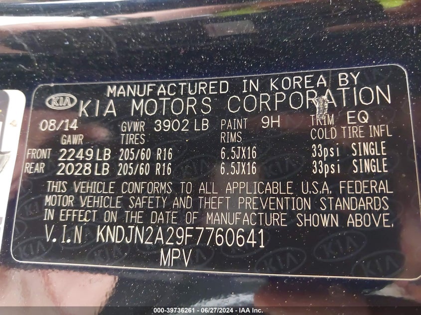 2015 Kia Soul VIN: KNDJN2A29F7760641 Lot: 39736261