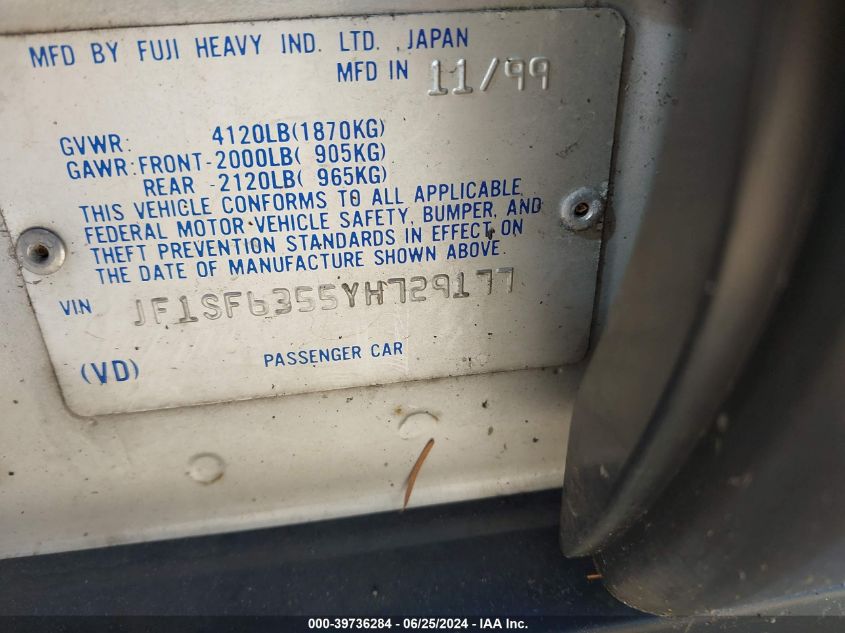 2000 Subaru Forester L VIN: JF1SF6355YH729177 Lot: 39736284