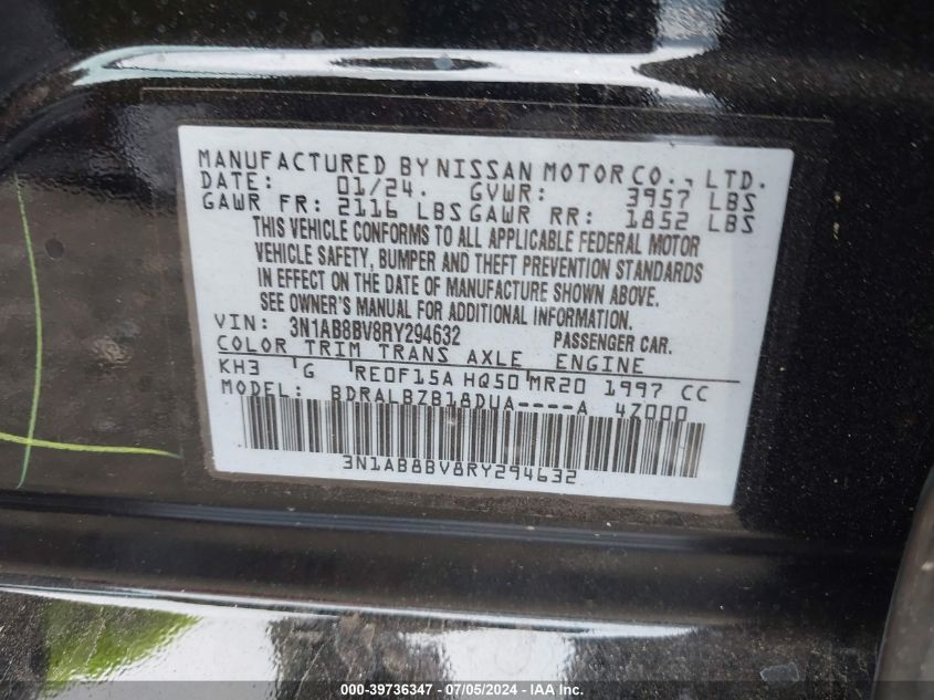 2024 NISSAN SENTRA S XTRONIC CVT - 3N1AB8BV8RY294632