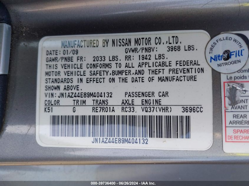 2009 Nissan 370Z Touring VIN: JN1AZ44E89M404132 Lot: 39736400