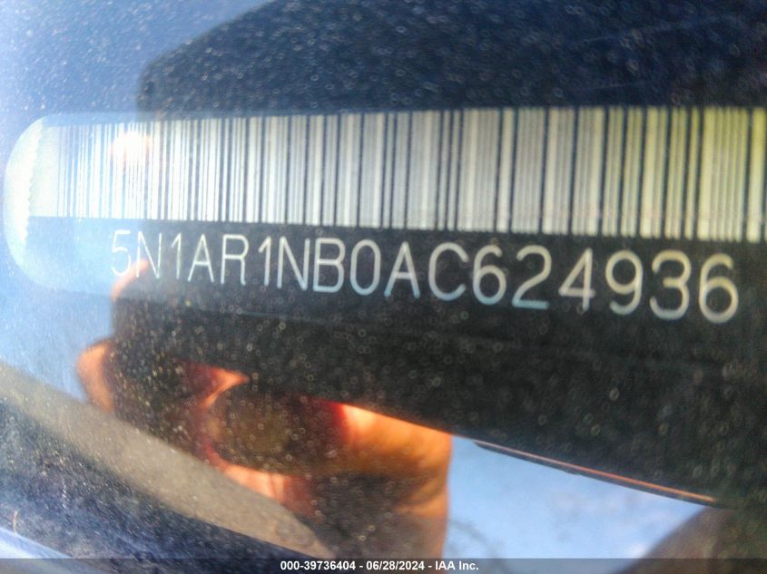 2010 Nissan Pathfinder Le VIN: 5N1AR1NB0AC624936 Lot: 39736404