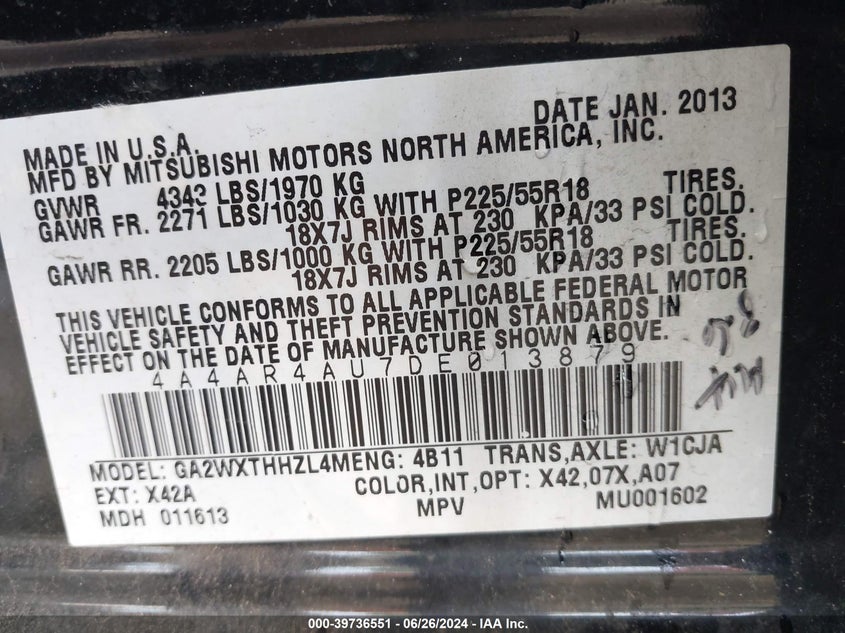 2013 MITSUBISHI OUTLANDER SPORT SE - 4A4AR4AU7DE013879