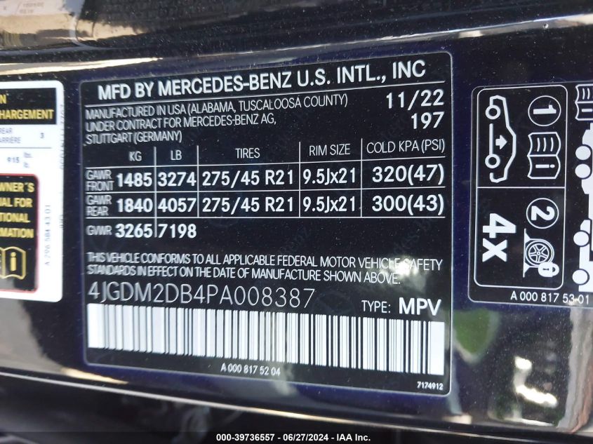 4JGDM2DB4PA008387 2023 Mercedes-Benz Eqs 450+ Suv