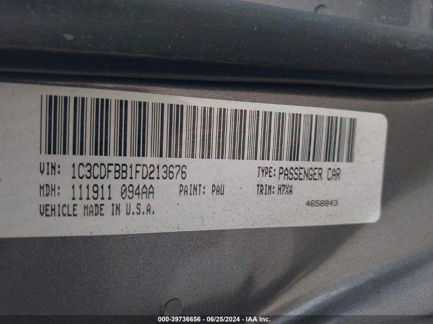 2015 Dodge Dart Sxt VIN: 1C3CDFBB1FD213676 Lot: 39736656