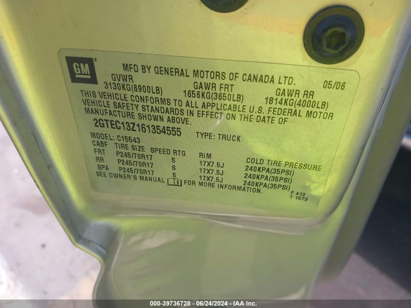 2006 GMC Sierra 1500 Slt VIN: 2GTEC13Z161354555 Lot: 39736728