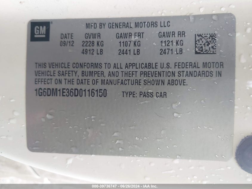 2013 Cadillac Cts Performance VIN: 1G6DM1E36D0116150 Lot: 39736747