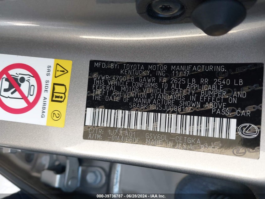 2018 Lexus Es 350 350 VIN: 58ABK1GG5JU088117 Lot: 39736787