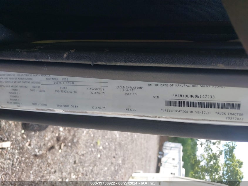 2013 Volvo Vn Vnl VIN: 4V4N19EH6DN147233 Lot: 39736922