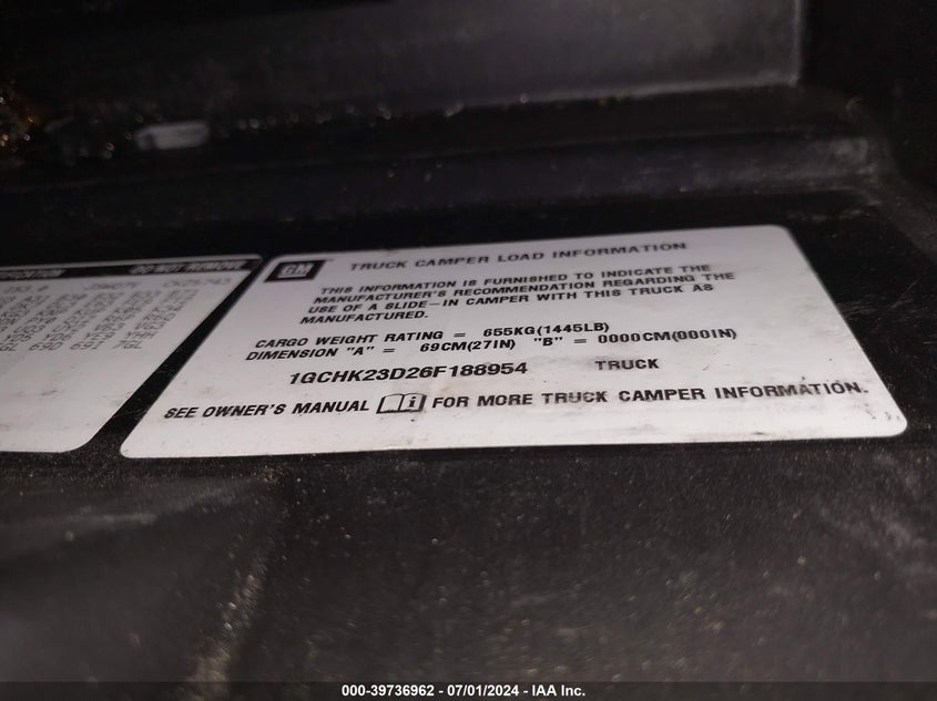 2006 Chevrolet Silverado 2500Hd Lt1 VIN: 1GCHK23D26F188954 Lot: 39736962