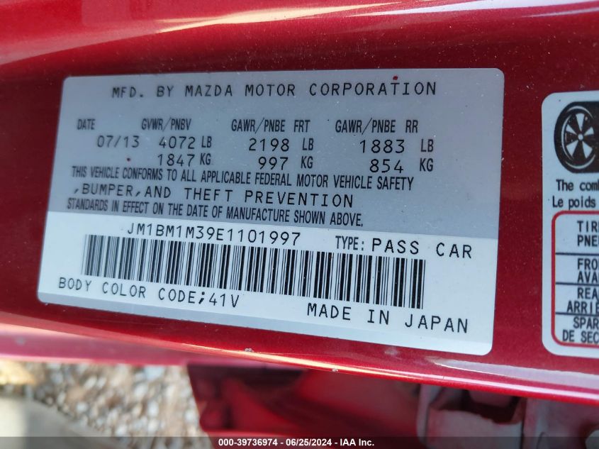 JM1BM1M39E1101997 | 2014 MAZDA MAZDA3