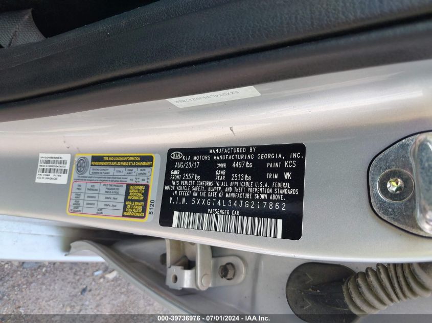 2018 Kia Optima Lx VIN: 5XXGT4L34JG217862 Lot: 39736976