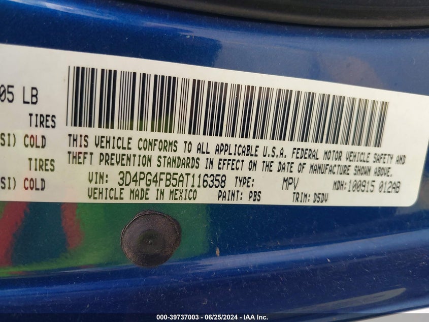 2010 Dodge Journey Se VIN: 3D4PG4FB5AT116358 Lot: 39737003