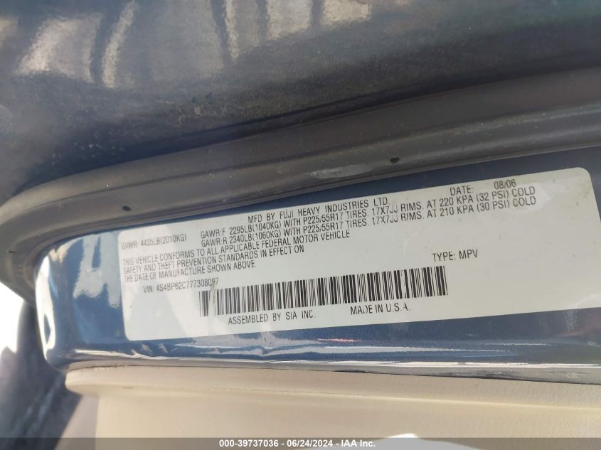 2007 Subaru Outback 2.5I Limited VIN: 4S4BP62C777308097 Lot: 39737036