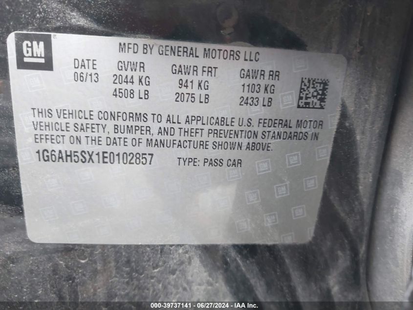 2014 Cadillac Ats Luxury VIN: 1G6AH5SX1E0102857 Lot: 39737141
