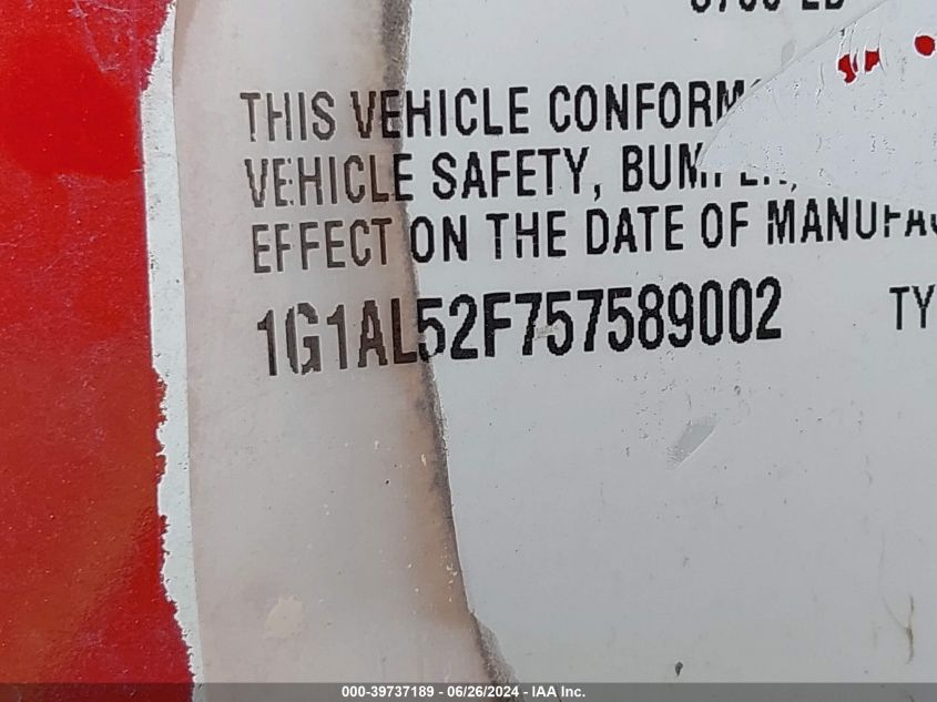 2005 Chevrolet Cobalt Ls VIN: 1G1AL52F757589002 Lot: 39737189