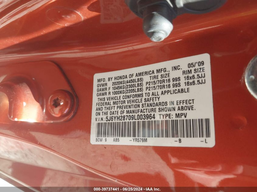 2009 Honda Element Ex VIN: 5J6YH28709L003964 Lot: 39737441
